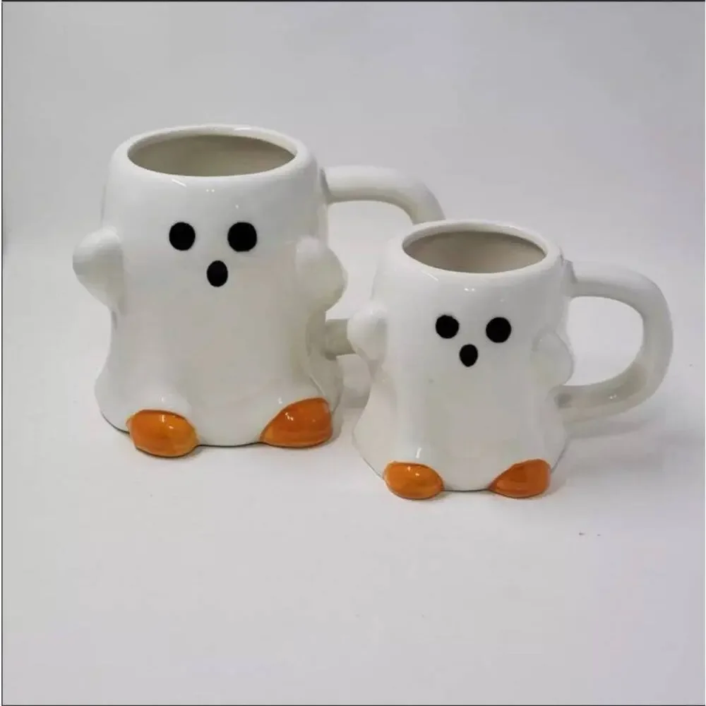2 New Target Hyde & Eek Halloween Ghost mugs 2021 Orange Feet 11.9oz & 6 oz Mini